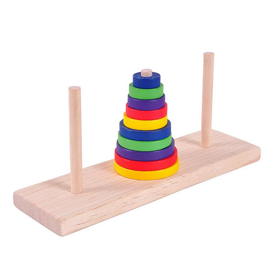 KINGOU Wooden Colorful Ten-Storey Tower of Hanoi Logic Puzzle Brain Teaser Intellectual Toy