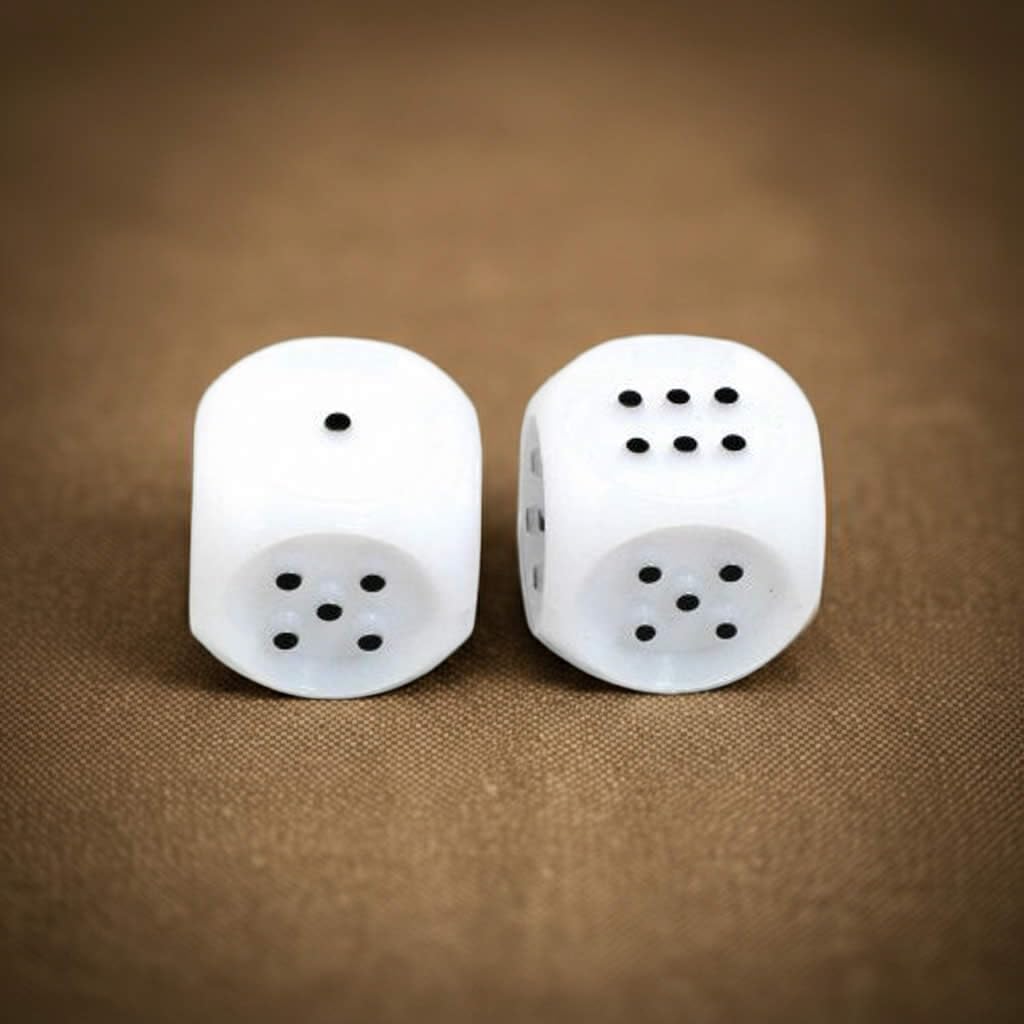 White Tactile Dice with Raised Black Pips D6 20mm (25/32in) Pack of 2 Dice Koplow Games