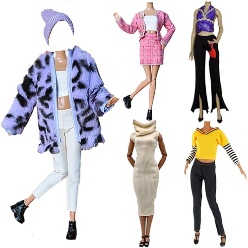 Lance Home Doll Clothes, 5 Sets Fashion Outfits Autumn Dresses Spring Clothes Sweater Pants Shoes Socks Bag for 29cm Dolls Accessories Baby Gifts (A)
