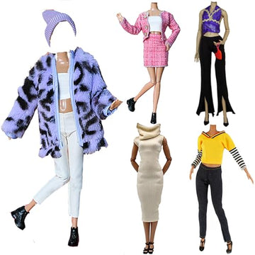 Lance Home Doll Clothes, 5 Sets Fashion Outfits Autumn Dresses Spring Clothes Sweater Pants Shoes Socks Bag for 29cm Dolls Accessories Baby Gifts (A)