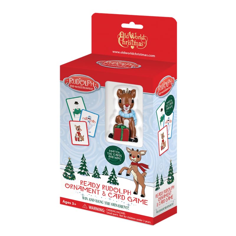 Old World Christmas Ready Rudolph Ornament and Cards, Plastic Rudolph The Red-Nosed Reindeer Ornament, Fun for Families