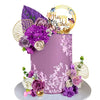 Flower Cake Toppers Purple Cake Decorations with Artificial Flowers Eucalyptu Leaves for Birthday Wedding Supplies (Purple)