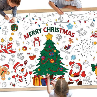 Giant Merry Christmas Coloring Poster - Large Christmas Tree Coloring Tablecloth, DIY Xmas Table Cloth Jumbo Banner Paper Craft for Gifts Activities