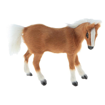 menolana Simulation Faux Fur Animal Model Toy Figures Home Decor - Light Brown Horse
