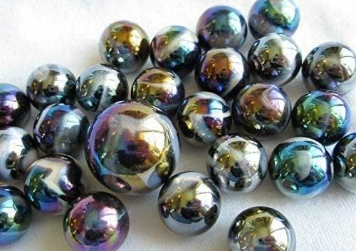 Big Game Toys~25 Glass Marbles Midnight Galaxy Purple/Gold Oil Slick Metallic Iridescent Classic Style Game Pack (24 Player, 1 Shooter) Decor/Vase