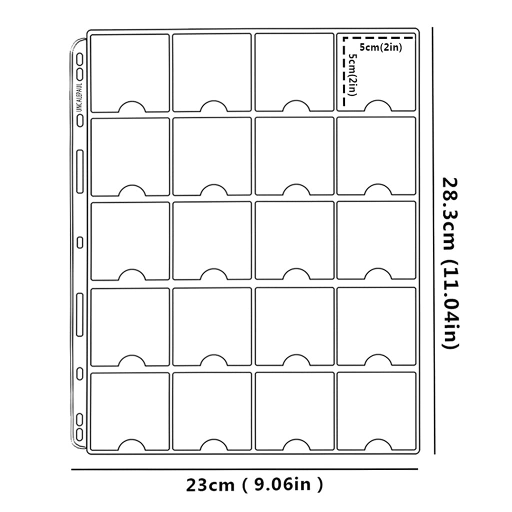 Uncle Paul Coin Binder Sheets for 2" x 2" Cardboard Holders - 200 Pockets for Coin Flips Compatible with Coin Collecting Binder of 4-Ring(A4 Size)