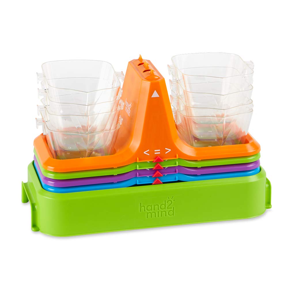 hand2mind Colorful Nestable Bucket Balance, Clear Double Bucket Balance Scale for Liquids and Solids, Easy to Assemble Kids Scale, Space Saving