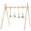 Toyking Foldable Wooden Baby Play Gym with 4 Sensory Hanging Toys, Montessori Infant Activity Frame for 0-12 Months