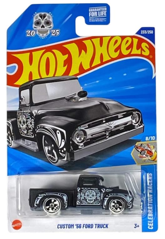 Hot Wheels Custom '56 Ford Truck [Black W/White Wheels] Celebration Racers 8/10, 233/250, 1:64 Scale Diecast Vehicle