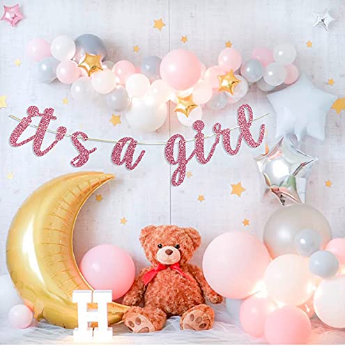 It's A Girl Banner Pink Glitter Baby Shower Party Pregnant AF 1st Birthday Party Decorations Supplies