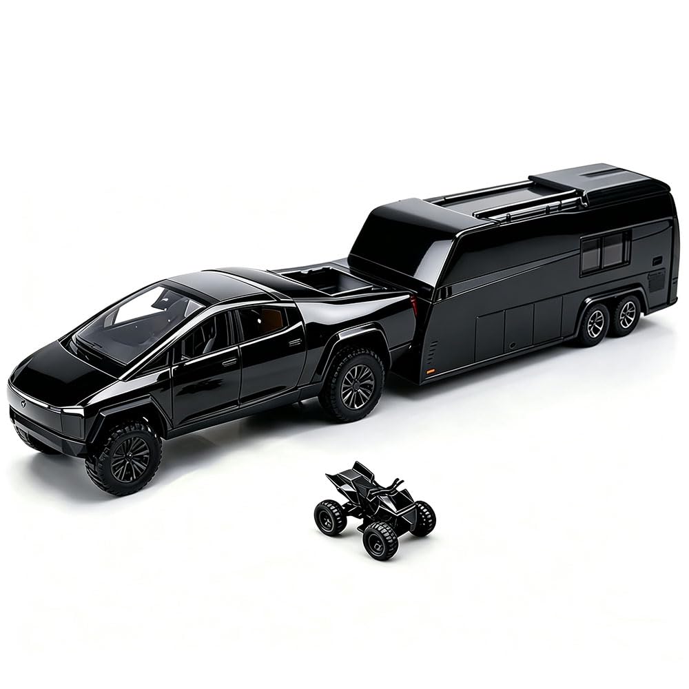 RCOOS Alloy Toy Truck Set with Trailer and ATV Toy Race Car with Sound Light Effect RV Set Pull Back Car for Kid Ideal Gift Age 3+ Metal Vehicle