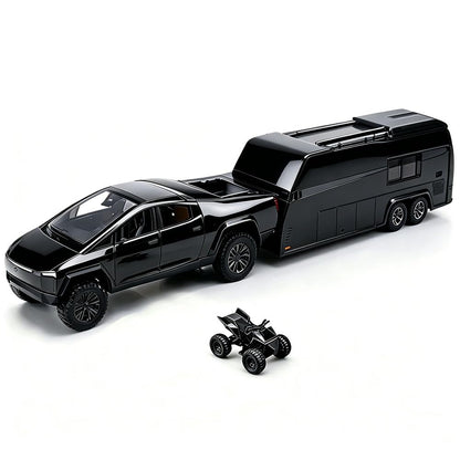 RCOOS Alloy Toy Truck Set with Trailer and ATV Toy Race Car with Sound Light Effect RV Set Pull Back Car for Kid Ideal Gift Age 3+ Metal Vehicle