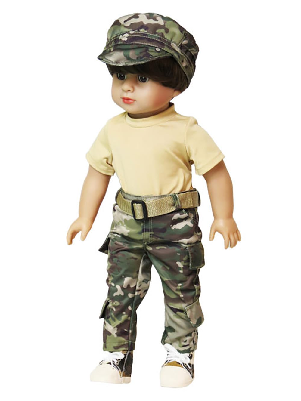 American Fashion World Military Army Outfit for 18 Inch Dolls - Camo Jacket, Pants, Hat, Shirt, and Sneakers