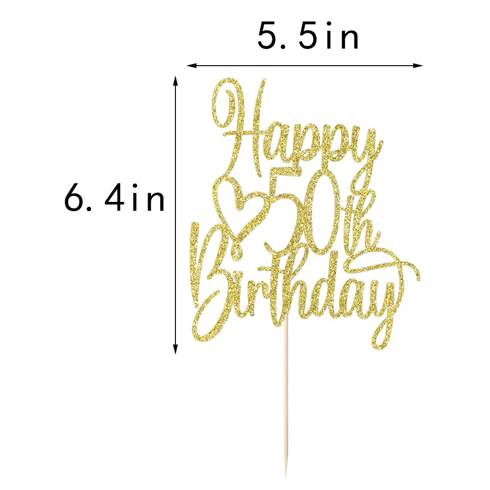 FLORCMET Gold Glitter Happy 50th Birthday Cake Topper - Cheers to 50 Years Cake Topper, 50 & Fabulous Cake Decoration for Hello 50th Birthday