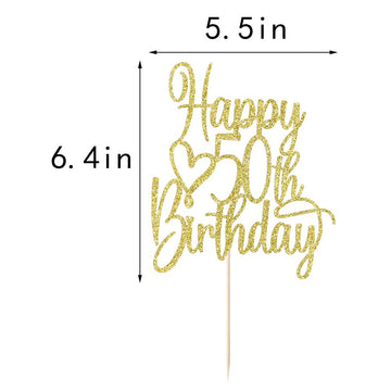 FLORCMET Gold Glitter Happy 50th Birthday Cake Topper - Cheers to 50 Years Cake Topper, 50 & Fabulous Cake Decoration for Hello 50th Birthday