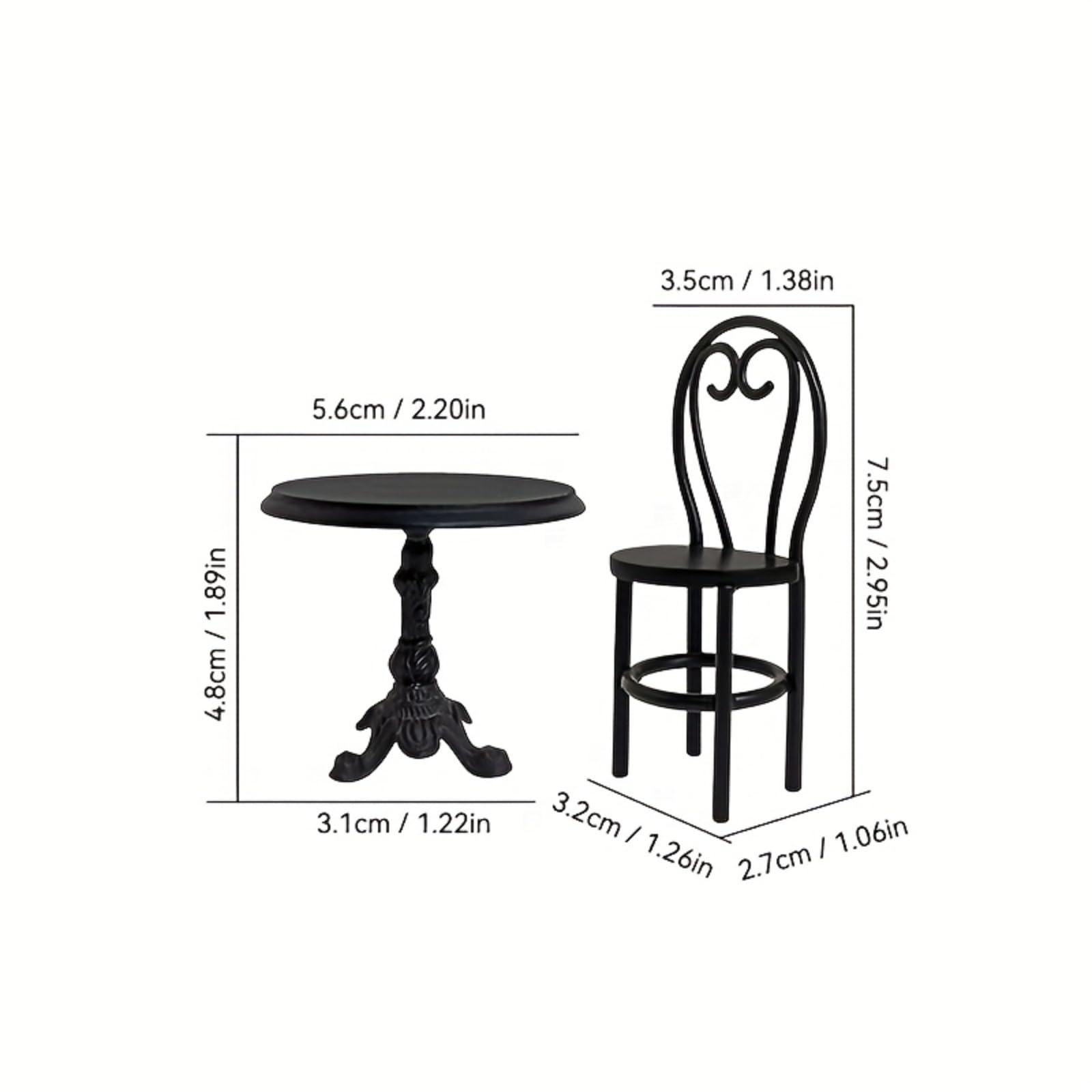 1:12 Miniature Dining Table and Chairs Set, Set of 3 Dollhouse Furniture, Decoration in Miniature (Black)
