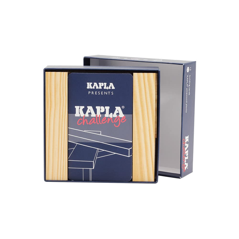 KAPLA Challenge - Wooden Construction Game 16 Building Planks and 12 Challenge Cards