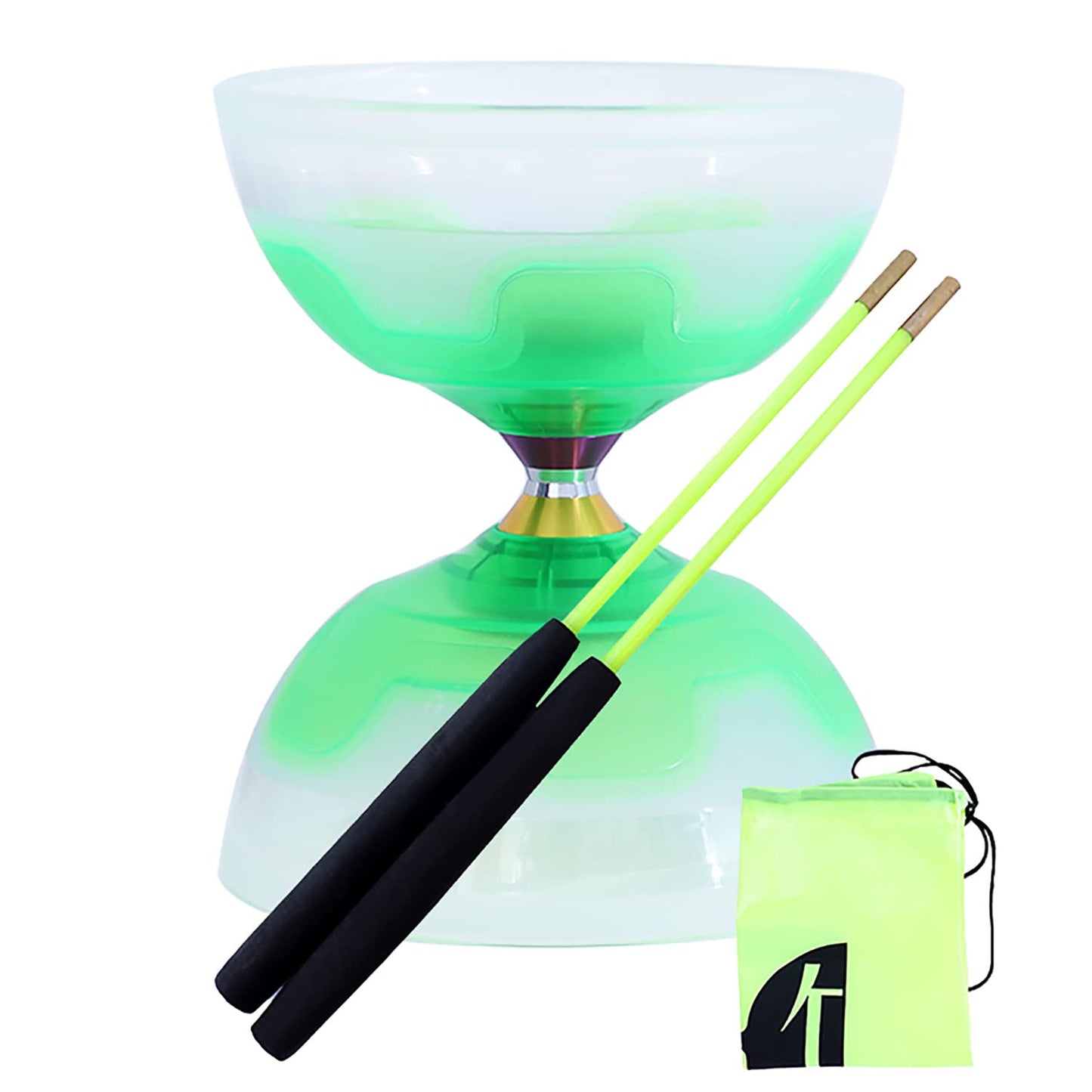 Erencook Chinese yoyo Diabolo Set- Triple Bearings Diabolo Chinese Yo-yos Colorful LED Diabolo with Diablo Sticks, Diabolo String&Net Bag (Green)