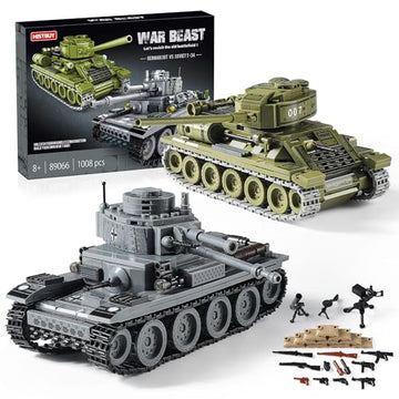 WW2 Army Tank Toys Building Sets Compatible with Lego, Create a Soviet T-34 & German Panzer 38(t) Tank, Great Military Model Toy Gift for Boys, Kids