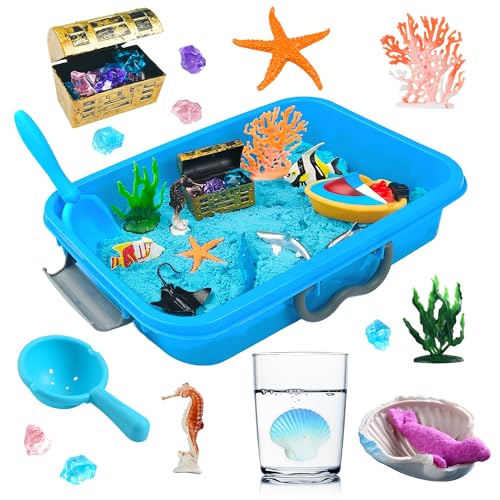 AGENTLAN Ocean Sensory Bin with Sensory Sand, Ocean Toys for Kids
