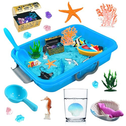 AGENTLAN Ocean Sensory Bin with Sensory Sand, Ocean Toys for Kids