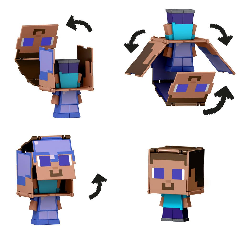 Mattel Minecraft Flippin’ Figs Figures with 2-in-1 Fidget Play, 3.75-inch Scale Toy with Large Head & Pixelated Design
