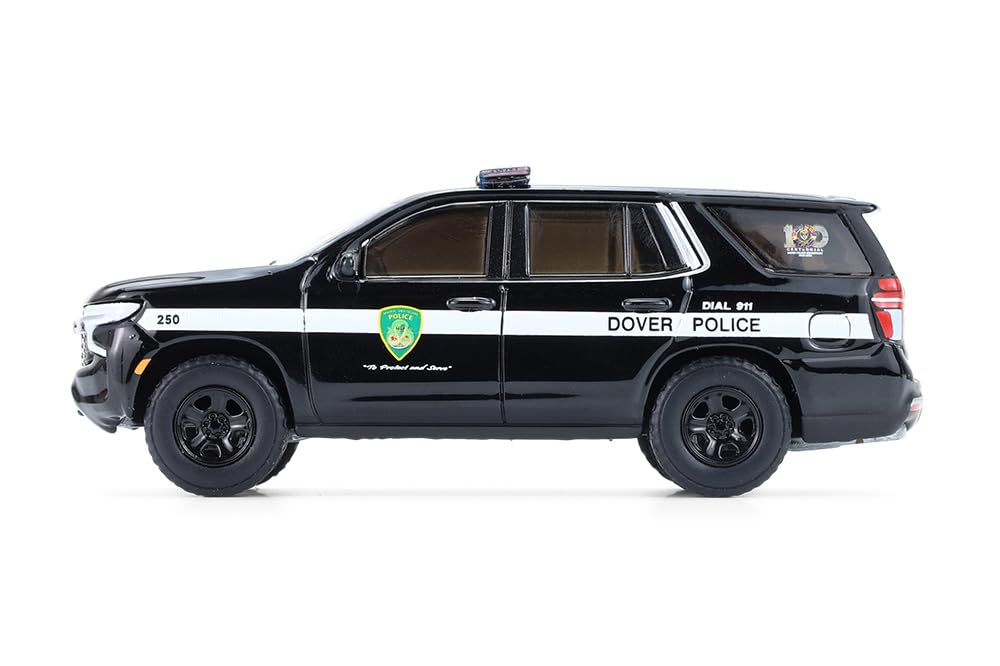 Greenlight 2024 Police Pursuit Vehicle Dover Police - 100th Anniversary Edition Black with White Stripes Hobby Series 1/64 Diecast Model Car GL30549