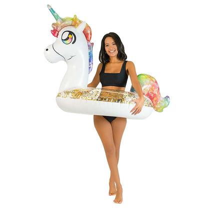 PoolCandy Inflatable 42" inch Animal Pool Tubes and Swim Rings (Rainbow Unicorn with Glitter Inflatable 42" inch Pool Tube)