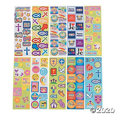 Religious Sticker Assortment (Bulk Set of 100 Sheets) Sunday School Supplies