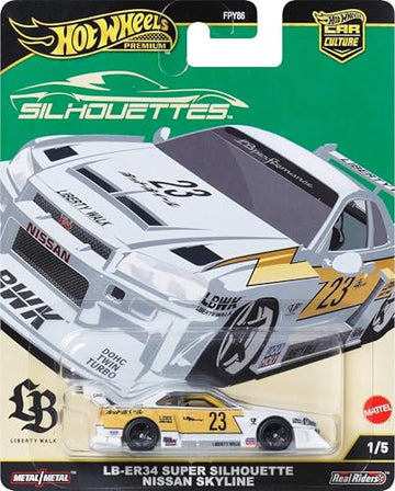 Hot Wheels Premium Car Culture Collectible Toy Car, 1:64 Scale Die-Cast LB-ER34 Super Silhouette Nissan Skyline, Silhouettes Vehicle with Real Riders