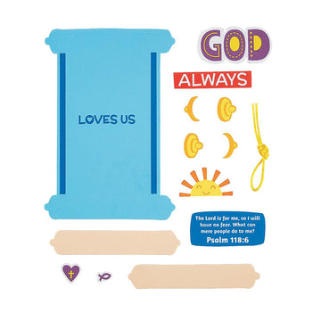 Fun Express God Always Love Us Scroll Sign Craft Kit - Makes 12 - Sunday School Crafts for Kids - VBS Vacation Bible School Supplies/Decor