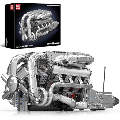 Mould King V8 Twin-Turbo Engine Model Kit That Runs, Mini Engines Building Blocks Set for Adults with Battery and Motor, Engineering Construction STEM