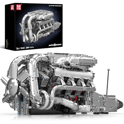 Mould King V8 Twin-Turbo Engine Model Kit That Runs, Mini Engines Building Blocks Set for Adults with Battery and Motor, Engineering Construction STEM