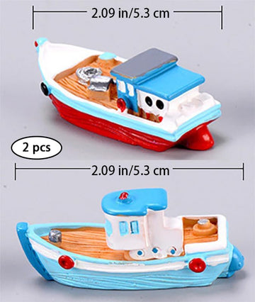 2 Pcs Colorful Miniature Dollhouse Boat Mini Fishing Boat Model Mediterranean Decor Resin Desktop Boat Ornament Ocean Beach Micro Landscape Decoration