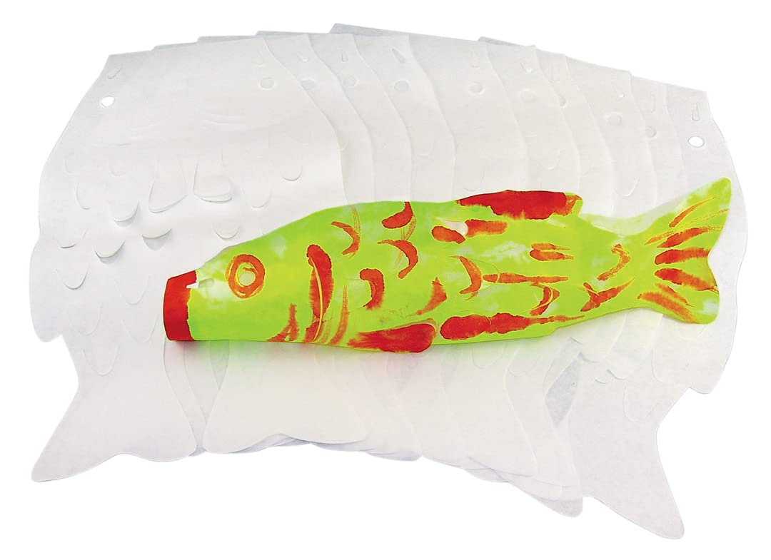 Roylco Japanese Carp Koinobori Wind Sock Craft Kit - 24 Color Diffusing Paper Fish Windsocks for Kids, Cultural Art Activity with Instructions