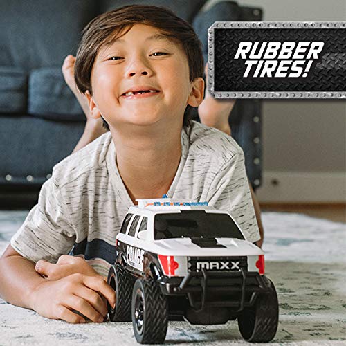 Sunny Days Entertainment Maxx Action 12’’ Large Police Car Toy - Siren Sounds and Bright Lights | Motorized Drive and Soft Grip Tires | Rescue SUV