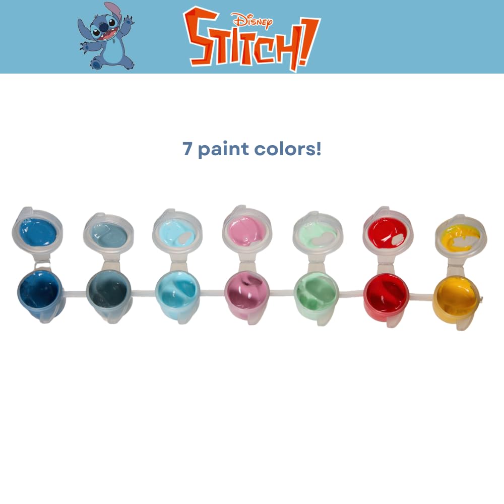 Disney Stitch DIY Paint Your Own Figurines Arts and Crafts Set for Kids, Paint, Paint Brush, and Glitter