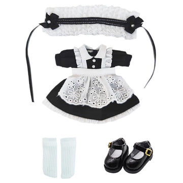 niannyyhouse 1/12 BJD Doll Clothes Headwear Dress Apron Shoes Socks Maid Outfit OB11 4.3in Action Figures Doll Dressup (Black)