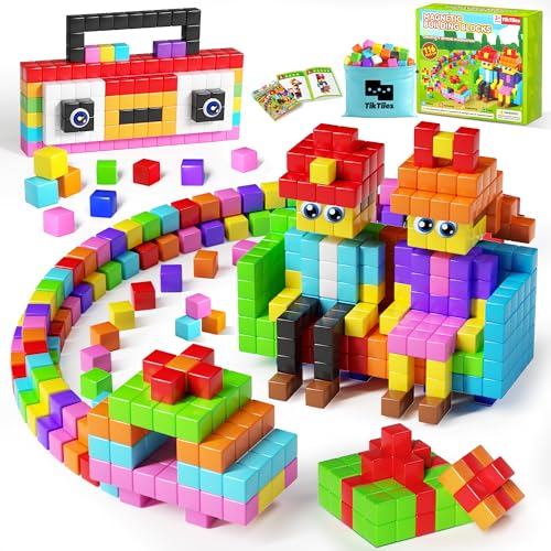 116PCS Magnetic Blocks with Magnet Eyes Toy, Magnetic Building Blocks with Storage Bag for Kids Gifts, STEM Preschool Sensory Magnetic Cubes