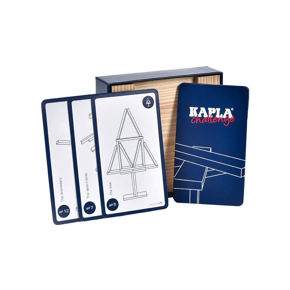 KAPLA Challenge - Wooden Construction Game 16 Building Planks and 12 Challenge Cards