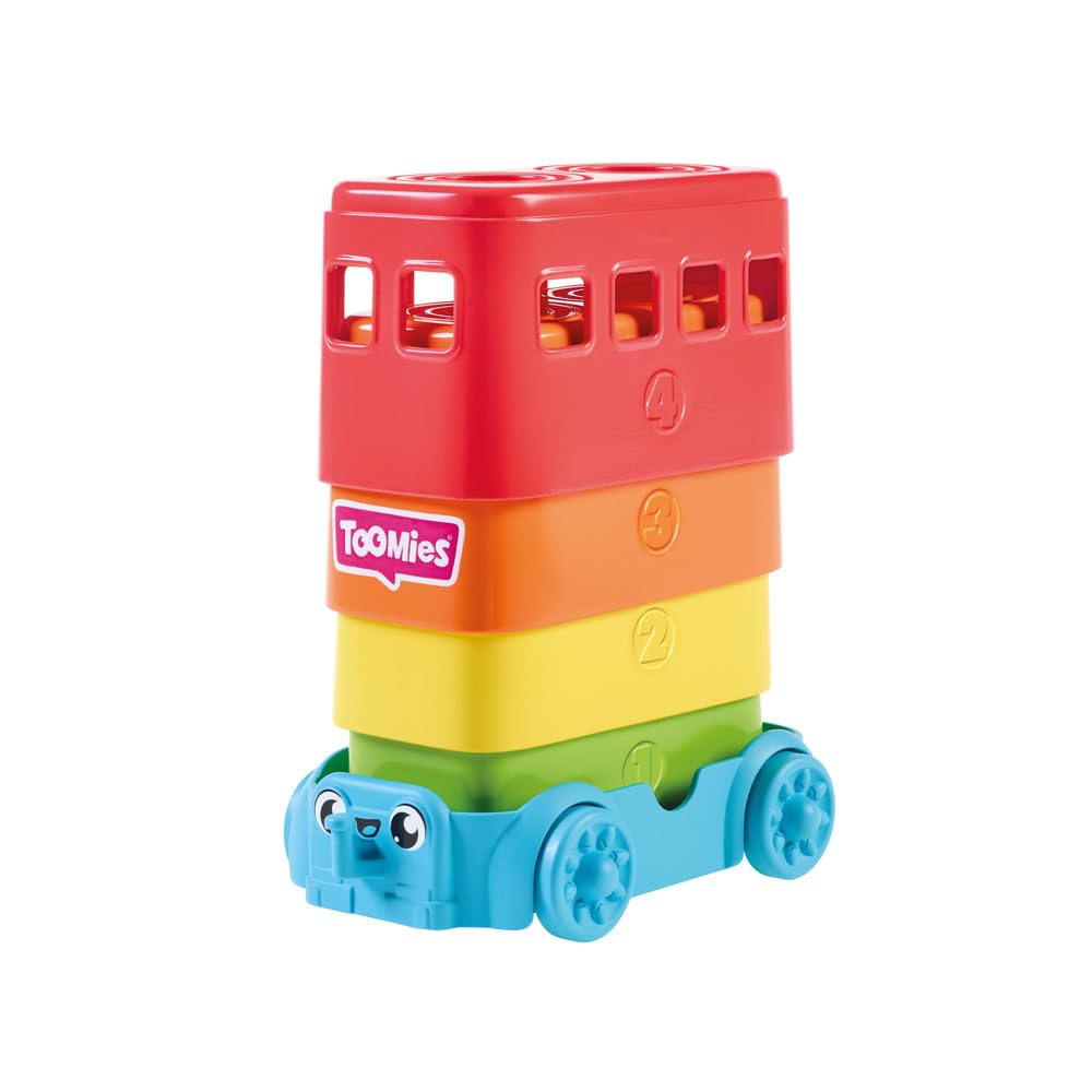 Toomies E73220C Tomy Hide & Squeak Stacker Decker Bus, Push-Along Colours and Sounds, Stacking and Sorting Babies, Educational Toddler Toy for Boys