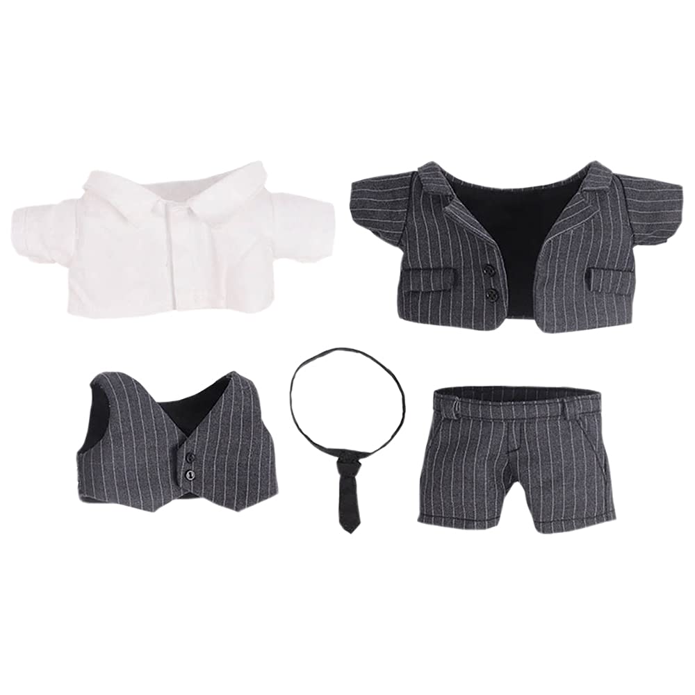 niannyyhouse 7.8in/20cm Plush Doll's Clothes Suit Coat + Shirt + Vest + Tie + Pants 5-Piece Set Striped Suits (Black, 20cm)