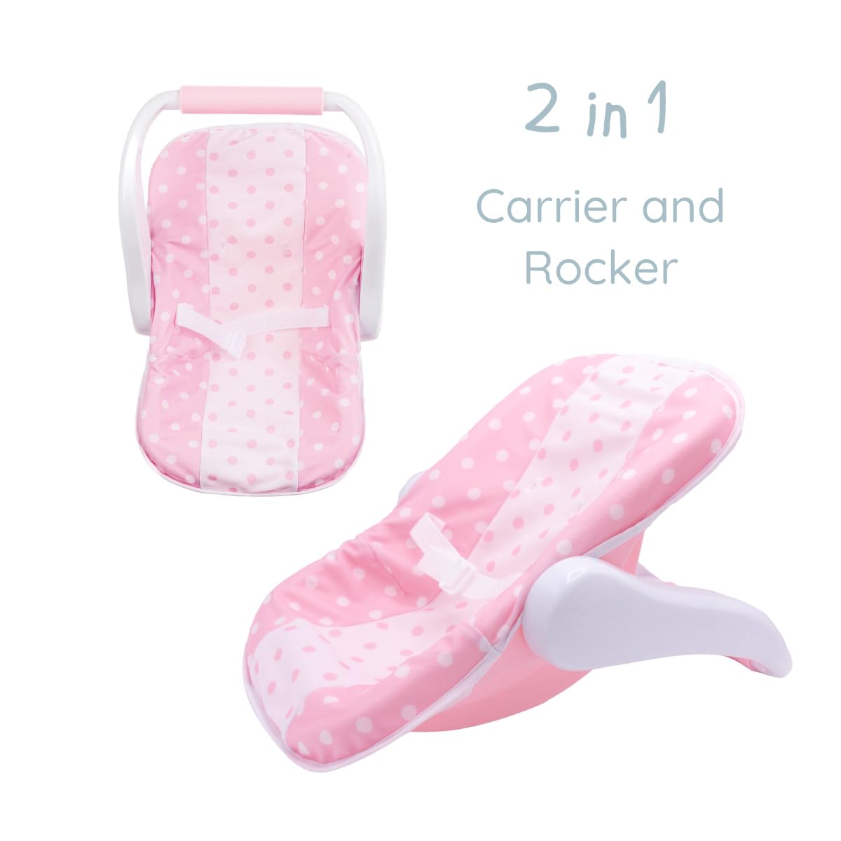 JC Toys Nonis Boutique Baby Doll Carrier - Pink & White Multi-Position Handle, Fits Dolls up to 16 Inches, Realistic Doll Car Seat