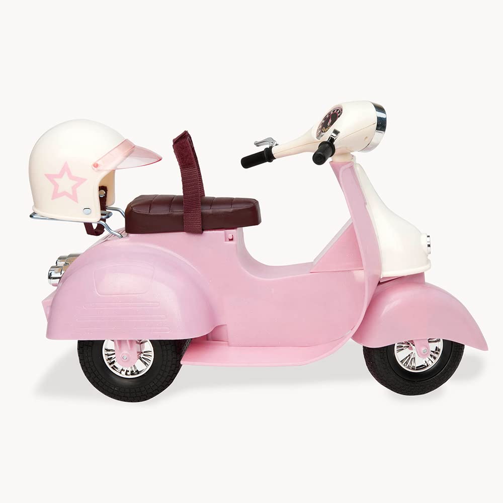 Our Generation - Ride in Style Scooter - Vehicle Playset - Pink & Ivory - 18-Inch Doll Accessories - Pretend Play - Toy for Kids 3 Years +