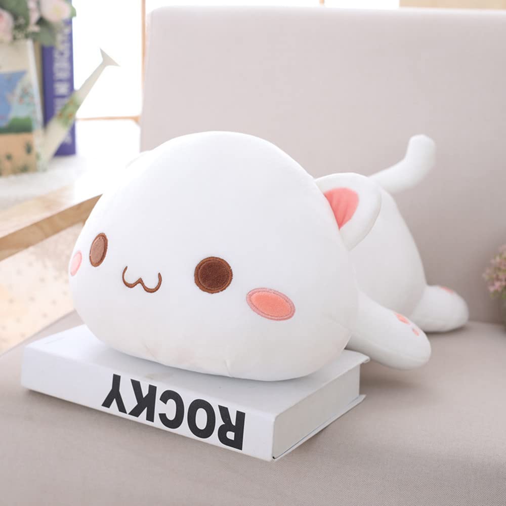 Cute Kitten Plush Toy Stuffed Animal Pet Kitty Soft Anime Cat Plush Pillow?Plush cat Doll Pillow Toys Children's (White)