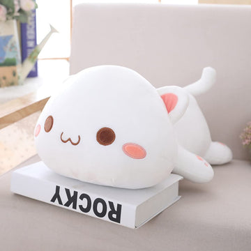 Cute Kitten Plush Toy Stuffed Animal Pet Kitty Soft Anime Cat Plush Pillow?Plush cat Doll Pillow Toys Children's (White)
