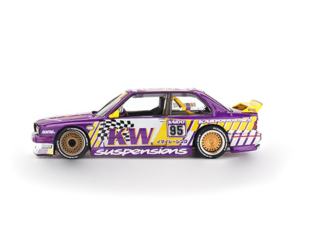 MINI GT M3 Kaido KW V1#95 Purple and Yellow with Graphics (Designed by Jun Imai) Kaido House Special 1/64 Diecast Model Car KHMG194