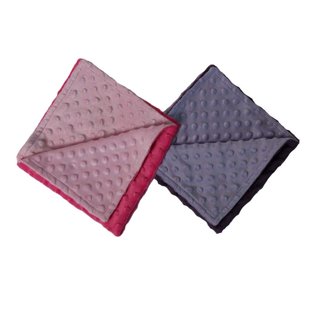 Pink & Purple Minky Dot Reversible 17" Square Baby Doll Blankets, 2 Pack Set