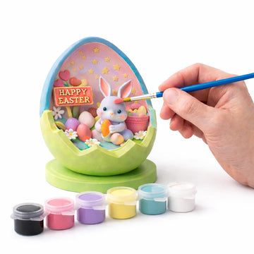 DorDor & GorGor Easter Bunny Egg Painting Kit - DIY Easter Craft Set with Bunny Egg Figurine, 6 Acrylic Paint Colors & Brush, Easter Basket Stuffer