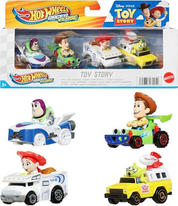 Hot Wheels RacerVerse, Set of 4 Die-Cars 1:64 Scale Toy Cars Optimized for Driving on Tracks with Pop Culture Characters as Drivers